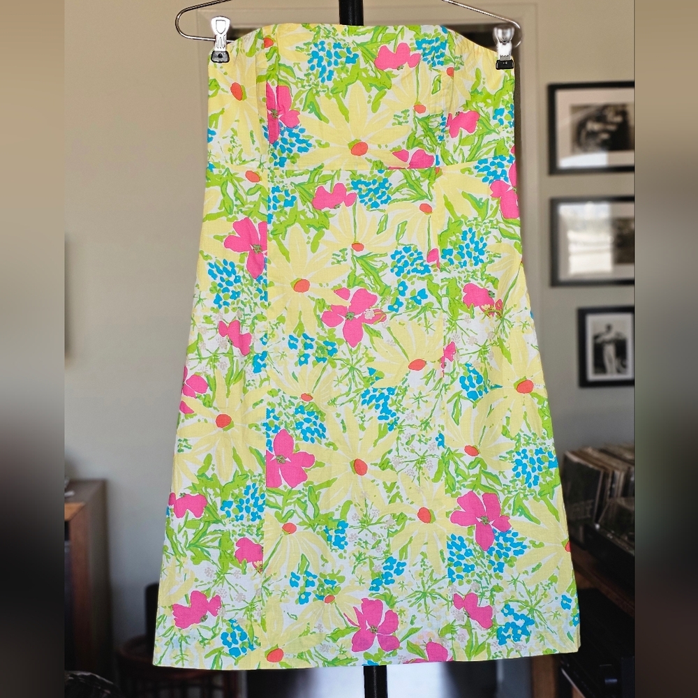 Lilly Pulitzer Strapless A-Line Dress with Pink and Yellow Floral Print